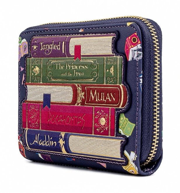 LOUNGEFLY DISNEY PRINCESS BOOKS AOP FAUX LEATHER ZIP AROUND 671803363502