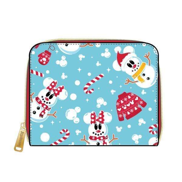 LOUNGEFLY DISNEY SEASONAL SNOWMAN MINNIE MICKEY AOP ZIP AROUND WALLET 671803382749