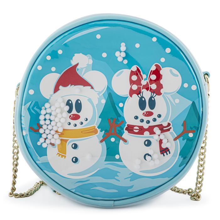 LOUNGEFLY DISNEY SNOWMAN MICKEY MINNIE SNOW GLOBE CROSSBODY BAG 671803382817