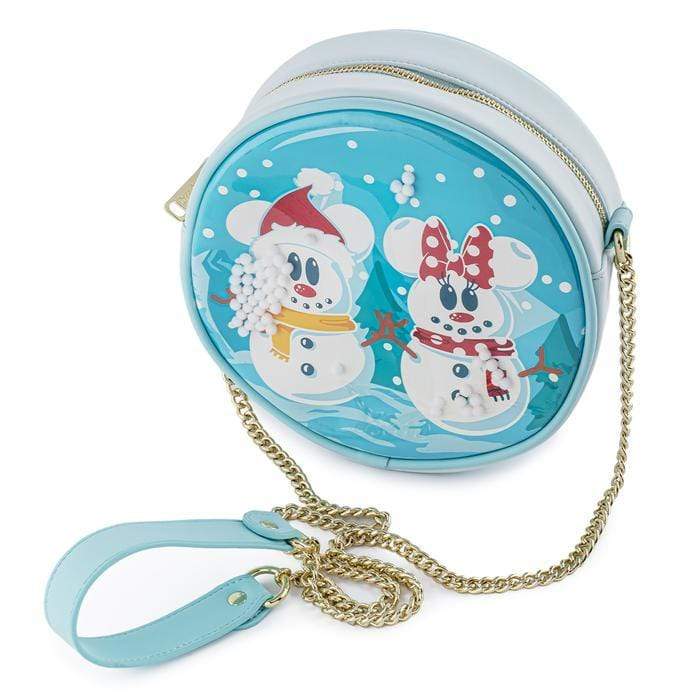 LOUNGEFLY DISNEY SNOWMAN MICKEY MINNIE SNOW GLOBE CROSSBODY BAG 671803382817
