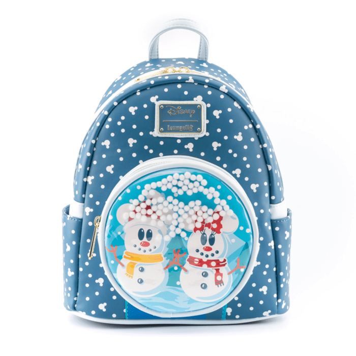 LOUNGEFLY DISNEY SNOWMAN MINNIE MICKEY SNOW GLOBE MINI BACKPACK 671803382763