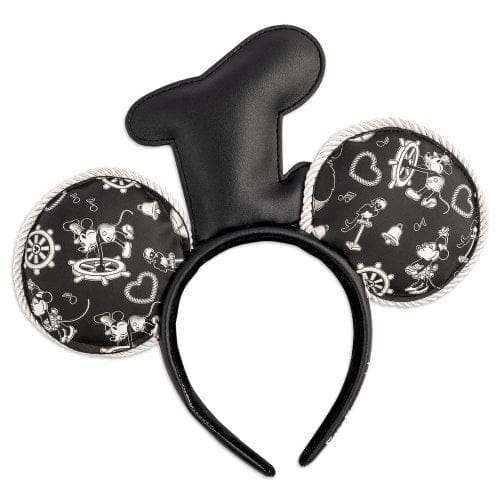 LOUNGEFLY DISNEY STEAMBOAT WILLIE APPLIQUE HAT ROPE PIPING EARS HEADBAND 671803372009