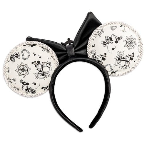 LOUNGEFLY DISNEY STEAMBOAT WILLIE EARS BOW ROPE PIPING HEADBAND 671803372016