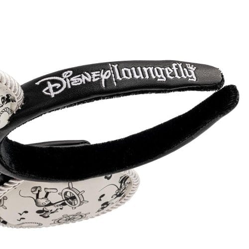 LOUNGEFLY DISNEY STEAMBOAT WILLIE EARS BOW ROPE PIPING HEADBAND 671803372016