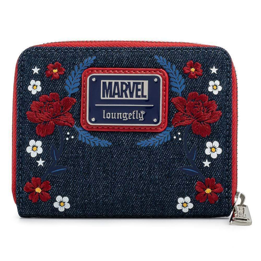 LOUNGEFLY MARVEL CAPTAIN AMERICA 80TH ANNIVERSARY FLORAL SHEILD ZIP AROUND WALLET 671803378520