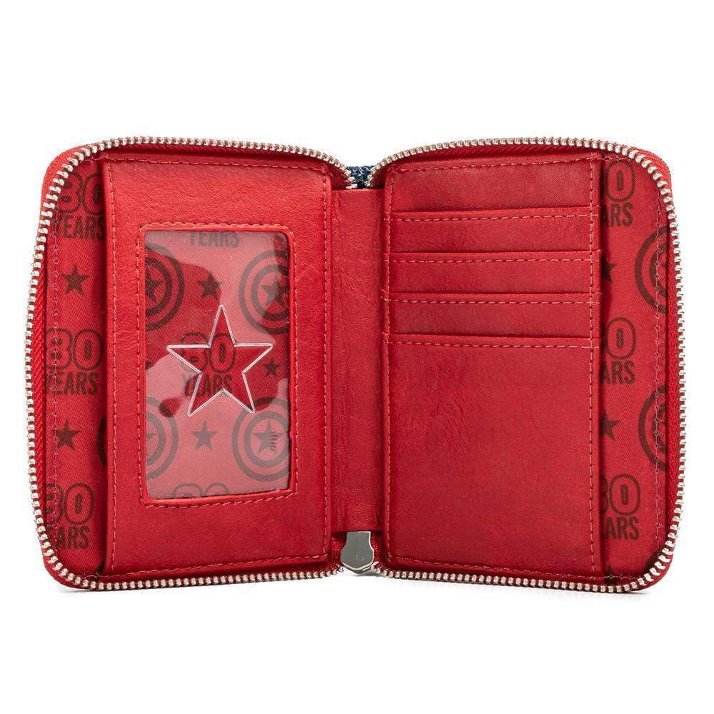 LOUNGEFLY MARVEL CAPTAIN AMERICA 80TH ANNIVERSARY FLORAL SHEILD ZIP AROUND WALLET 671803378520