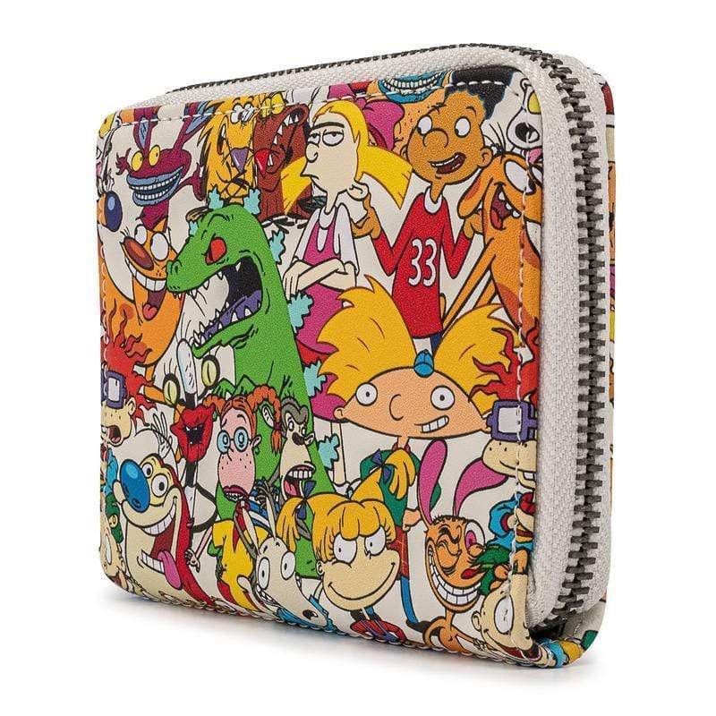 LOUNGEFLY NICKELODEON NICK REWIND GANG AOP ZIP AROUND WALLET 671803346505