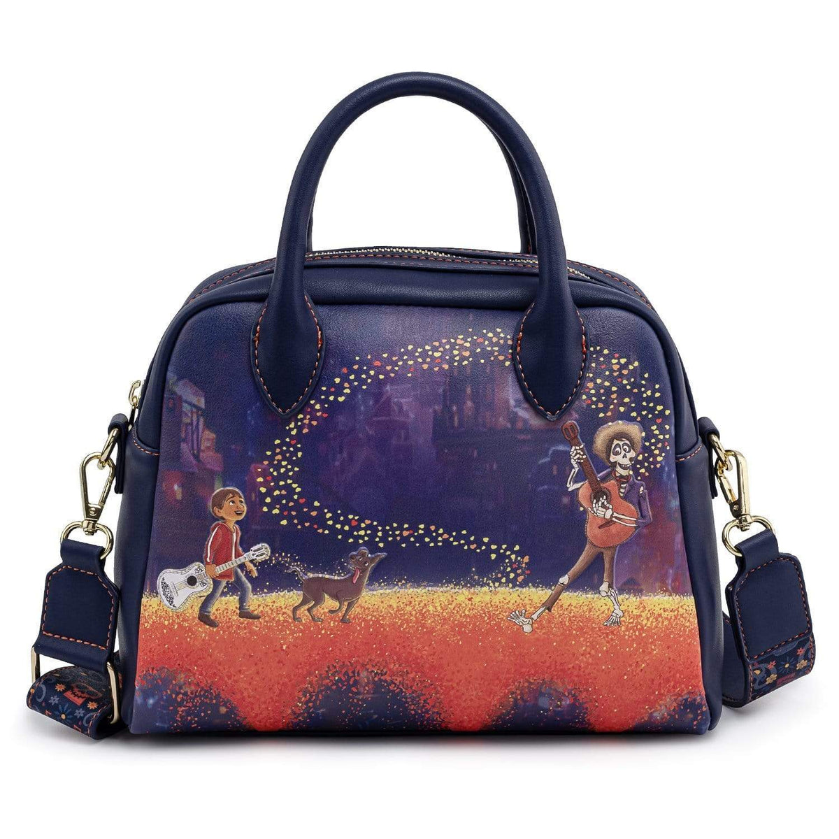 LOUNGEFLY PIXAR COCO MARIGOLD BRIDGE GUITAR STRAP CROSS BODY BAG 671803380196