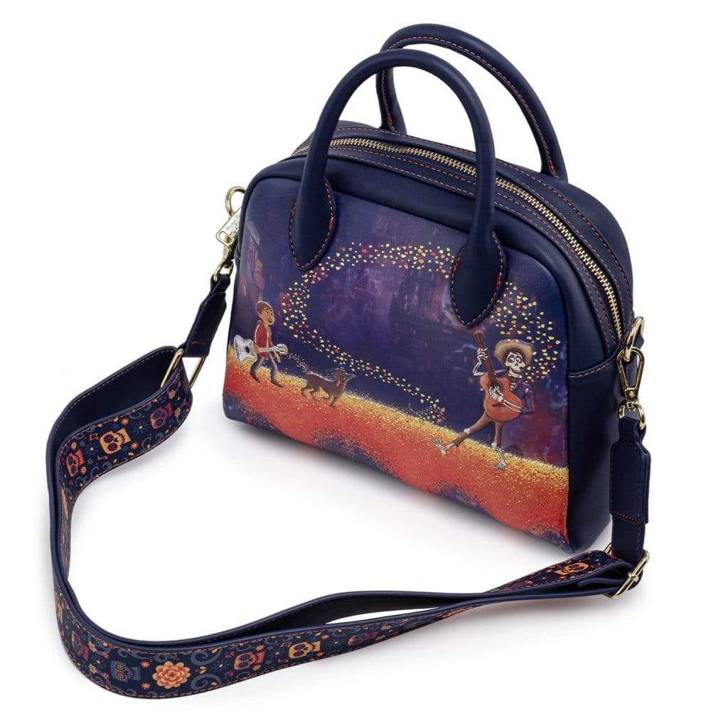 LOUNGEFLY PIXAR COCO MARIGOLD BRIDGE GUITAR STRAP CROSS BODY BAG 671803380196