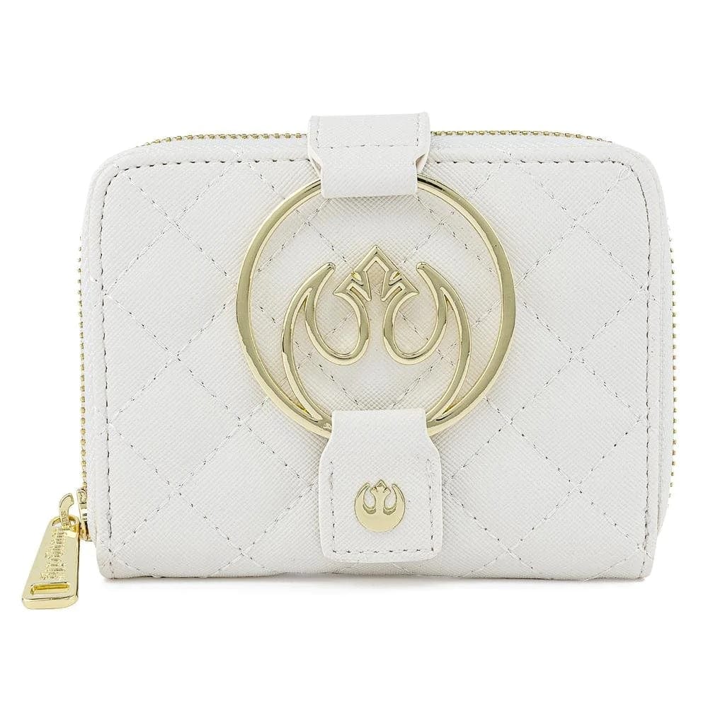 LOUNGEFLY STAR WARS WHITE GOLD REBEL HARDWARE ZIP AROUND 671803361492