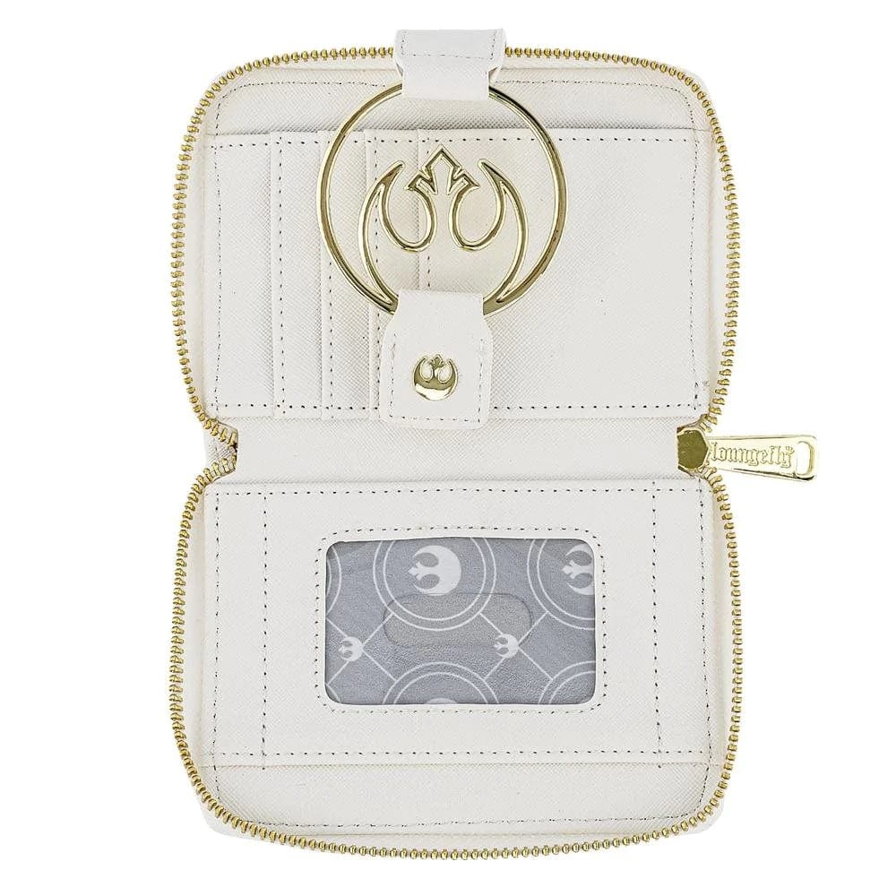 LOUNGEFLY STAR WARS WHITE GOLD REBEL HARDWARE ZIP AROUND 671803361492