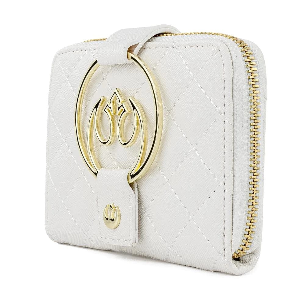 LOUNGEFLY STAR WARS WHITE GOLD REBEL HARDWARE ZIP AROUND 671803361492