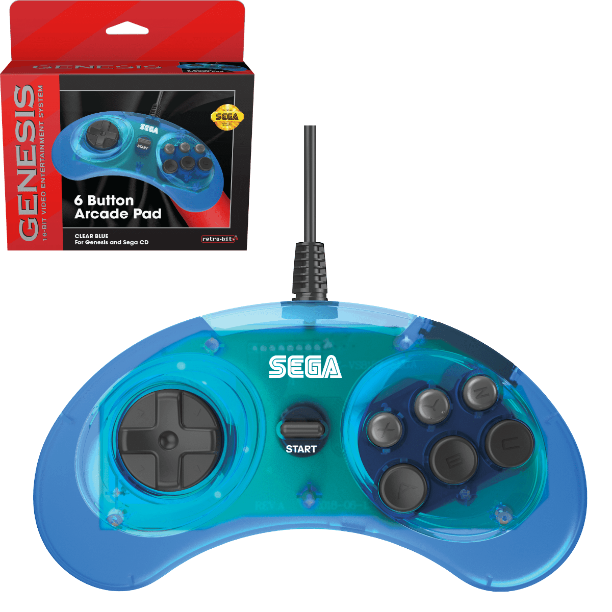 RETRO BIT SEGA MEGA DRIVE MINI 6-B USB CONTROLLER BLUE 7350002937242